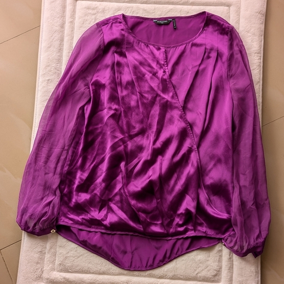 Marciano Silk Blouse Sheer Long SleevePurple Silk Blouse Marciano Long Sleeve - Picture 4 of 16